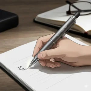An illustration of a hand effortlessly writing with the multi tool pen, emphasizing the smooth ink flow and comfortable grip.