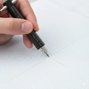Close-up of the multi tool pencil being used to draw a straight line with its integrated ruler function.
