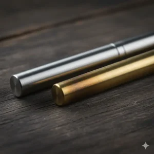 Different metal bodies for an everyday carry pen, including durable brass and lightweight titanium construction.