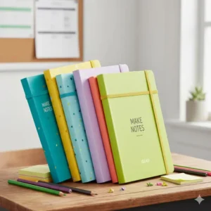 Stack of several colorful, affordable writing journal brands perfect for everyday note-taking, school, or bulk purchases.