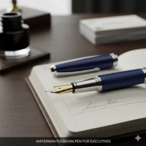 An elegant Waterman fountain pen with a gold nib, considered one of the best executive pens for signatures.