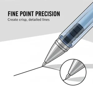 Close-up macro shot of a fine point cheap pen tip, demonstrating the precise lines it can create.