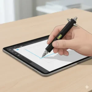 Illustration of the multi tool pencil cap removed to reveal a hidden flathead and Phillips screwdriver tool.