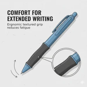 Diagram or photo focusing on the ergonomic comfort grip of one of the top cheap pens for extended writing sessions.