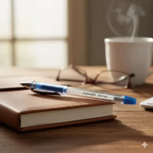 A reliable everyday writing tool from the list of best budget pens clipped to a planner.