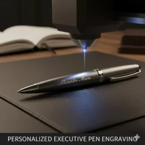 A close-up view showing personalized laser engraving on a high-quality metal pen, a truly desirable item among the best executive pens.