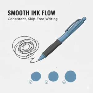 A writing sample or smudge test showing the consistent and smooth ink flow of a high-quality cheap pen.