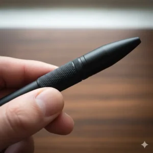A close-up view of the knurled or textured grip section on an everyday carry pen designed for better comfort and control.