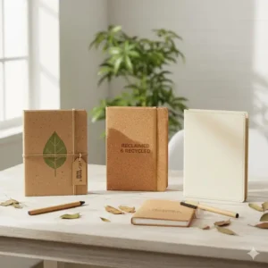Image showcasing three different sustainable recycled journal brands made from recycled paper and eco-friendly materials.