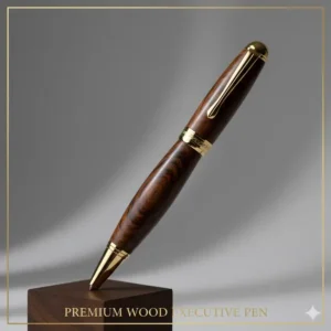A unique, handcrafted premium wood executive pen with gold accents, showcasing the artistry and rare materials used in luxury writing instruments.