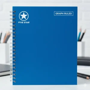 Close-up of the front cover of a single graph ruled five star notebook, highlighting the recognizable logo and the paper type label.