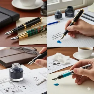 Close-up of a classic Montblanc Meisterstück fountain pen, a symbol of luxury writing instruments from the top fountain pen brands.