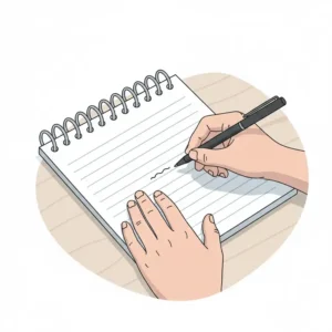 A person writing in a spiral notebook with spiral on top showing the comfort of the binding.