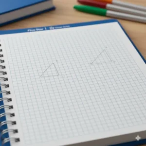 Detailed macro image showing the quad paper lines inside a graph ruled five star notebook, suitable for math and science notes.