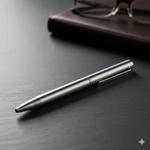 Sleek, minimalist design of one of the best machined pens crafted from lightweight, durable titanium, emphasizing its precision machining.