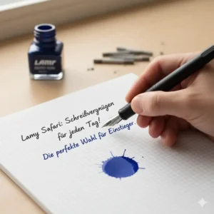A Lamy Safari pen being used to write, illustrating one of the most popular entry-level top fountain pen brands for beginners.