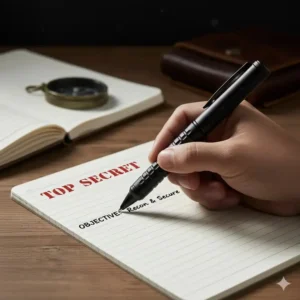 A shot of the best tactical pen writing smoothly on a notepad, highlighting its functionality as an everyday writing instrument.