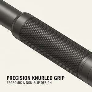 Close-up detail of the ergonomic knurled grip on a precision-engineered titanium mechanical pencil.