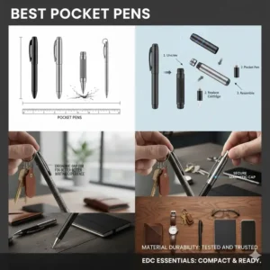 A diagram showing the easy process of replacing the ink cartridge or refill in one of the highly-rated best pocket pens.