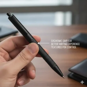 An illustration focusing on the textured grip section of a comfortable best pocket pen, highlighting its ergonomic design for a better writing experience.