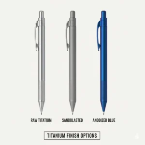 Various color options and surface finishes available for a modern titanium mechanical pencil.