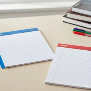 Comparison image showing the sizes and colors of several graph ruled five star notebooks stacked side by side.