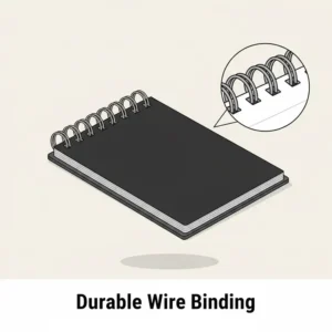 Detailed view of the durable double-wire binding on a spiral notebook with spiral on top.