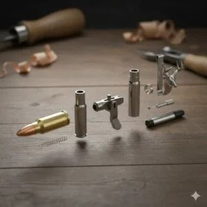 Detailed breakdown of all metal parts and springs included in bolt action rifle pen kits.