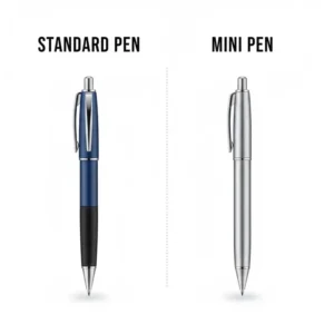A side by side comparison between a standard pen and a compact mini pen.