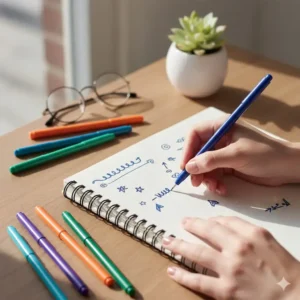 A set of the best cheap pens featuring felt-tip and fine liners used for creative journaling.