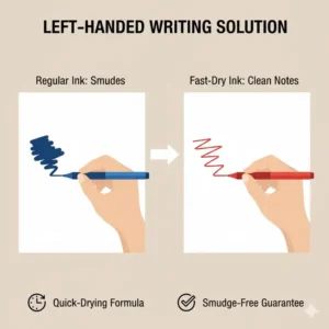 A visual guide to fast-drying ink options, making it the best writing pen for students who are left-handed.