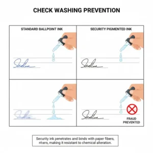 A comparison of standard ink versus the best pen for check writing during a chemical check washing test.