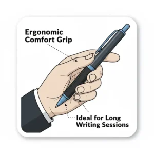 Illustration highlighting the comfortable rubber grip and ergonomic design of these affordable budget pens.