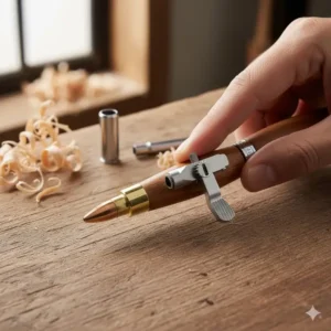 Close-up view of the realistic sliding bolt mechanism found in bolt action rifle pen kits.