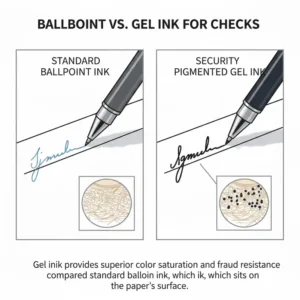 Highlighting the differences between standard ballpoint ink and the best pen for check writing with gel ink.