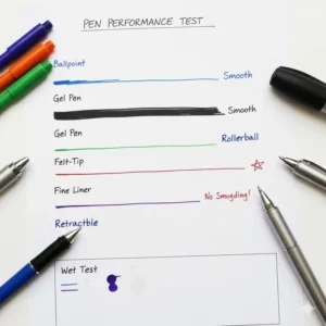 A paper showing a performance and smudge test of the best cheap pens to compare ink quality.