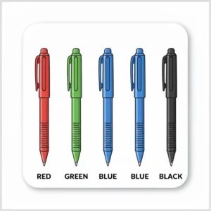 A vibrant set of budget pens in multiple ink colors including red, green, blue, and black.