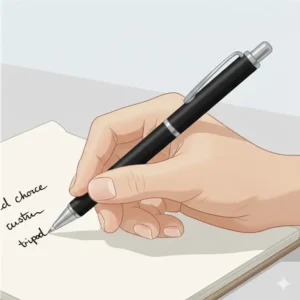 A left-handed person writing with quick-dry handwriting pens to demonstrate smudge-free performance.