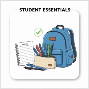 A handful of reliable budget pens tucked into a student’s pencil case next to a notebook.