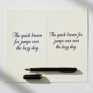 Elegant cursive script and neat print samples written with fine-tip handwriting pens.
