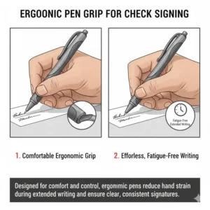 Close-up of the comfortable ergonomic grip featured on the best pen for check writing.