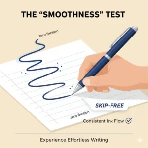 A demonstration of consistent ink flow and skip-free performance in the best writing pen for students.