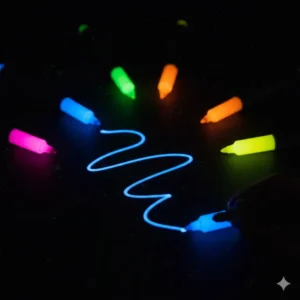Educational diagram showing how the phosphorescent ink in glow in the dark markers charges under light.