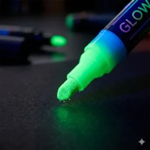 Close-up of a reversible felt tip on a neon glow markers showing ink flow.