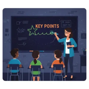 A teacher using fluorescent glow in the dark markers to highlight key points on a whiteboard in a dark room.