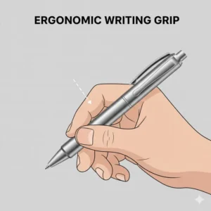 Close-up drawing of a hand holding a short pen to demonstrate comfort and writing ergonomics.
