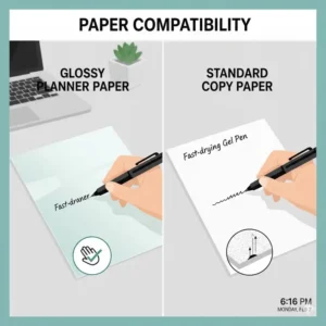 An infographic showing the range of tip sizes from extra-fine to bold points for various fast drying pens.