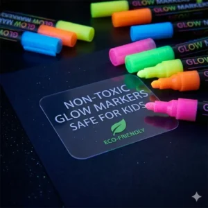 Eco-friendly and non-toxic glow markers suitable for children's art projects and schoolwork.