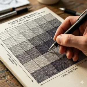 Illustration 2: Detailed cross-hatching technique performed with the best ballpoint pen for sketching.