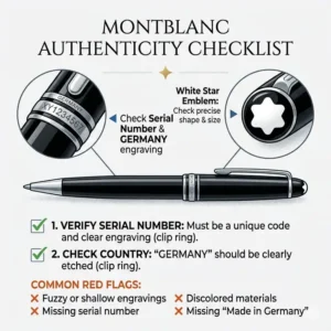 Close up of authenticity hallmarks found on genuine inexpensive mont blanc pens.